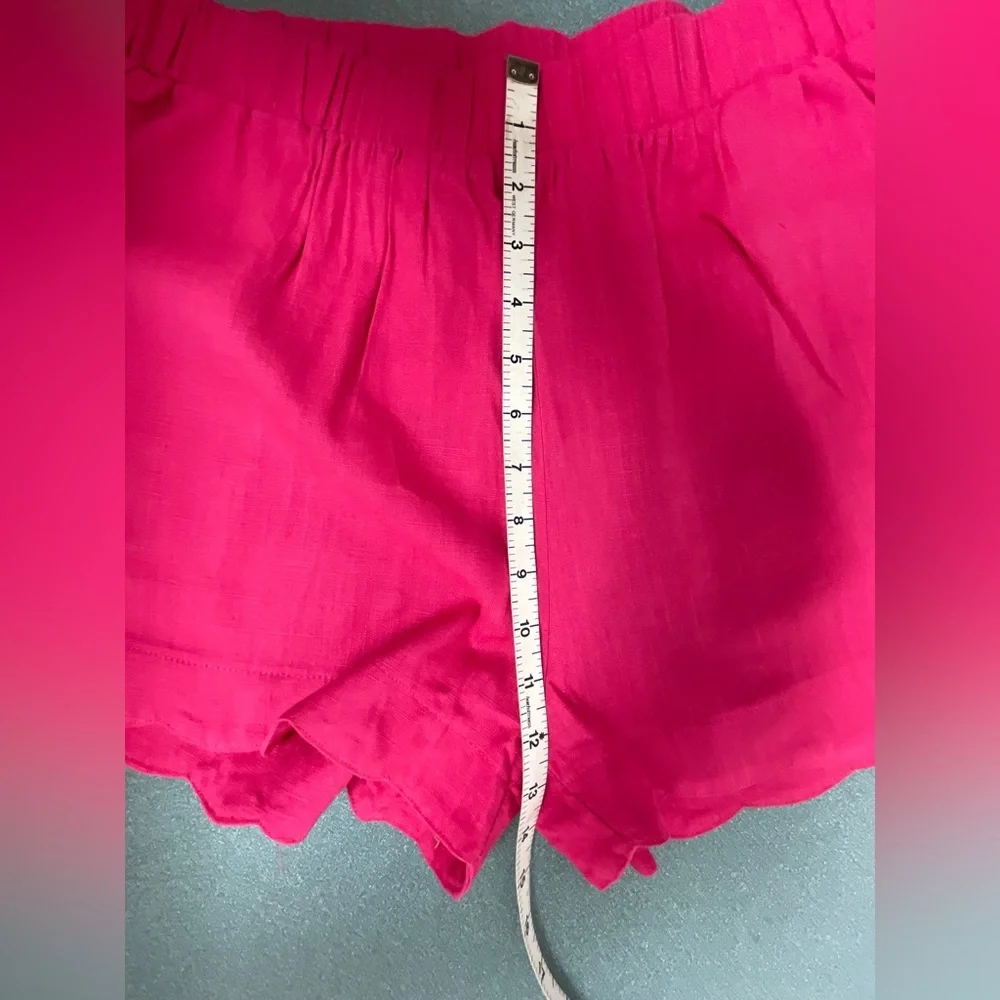 Umgee High Waisted Scalloped Hem Linen Shorts Women’s Medium Hot Pink - Picture 6 of 6
